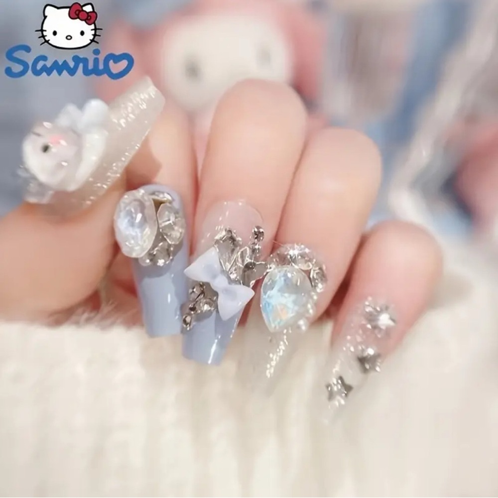 Sanrio Kawaii Jade Dog Press-On Nails Rhinestones 3D Reusable Medium Almond NWT - Picture 5 of 10